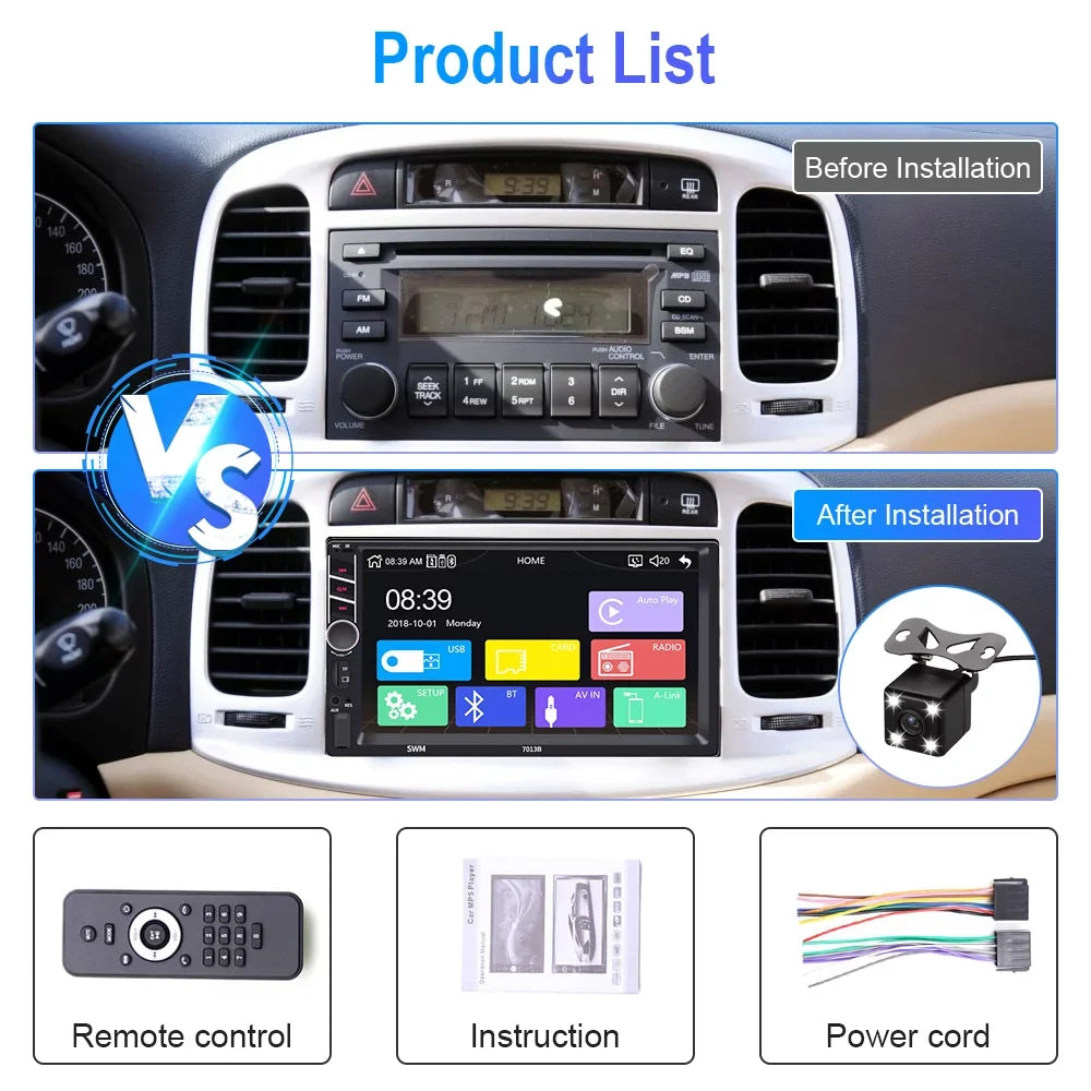 Podofo 2 Din Car Stereo with Apple -play 7 inch Touch Screen Car  Player Car Radio Bluetooth  with 4  Rear View Camera