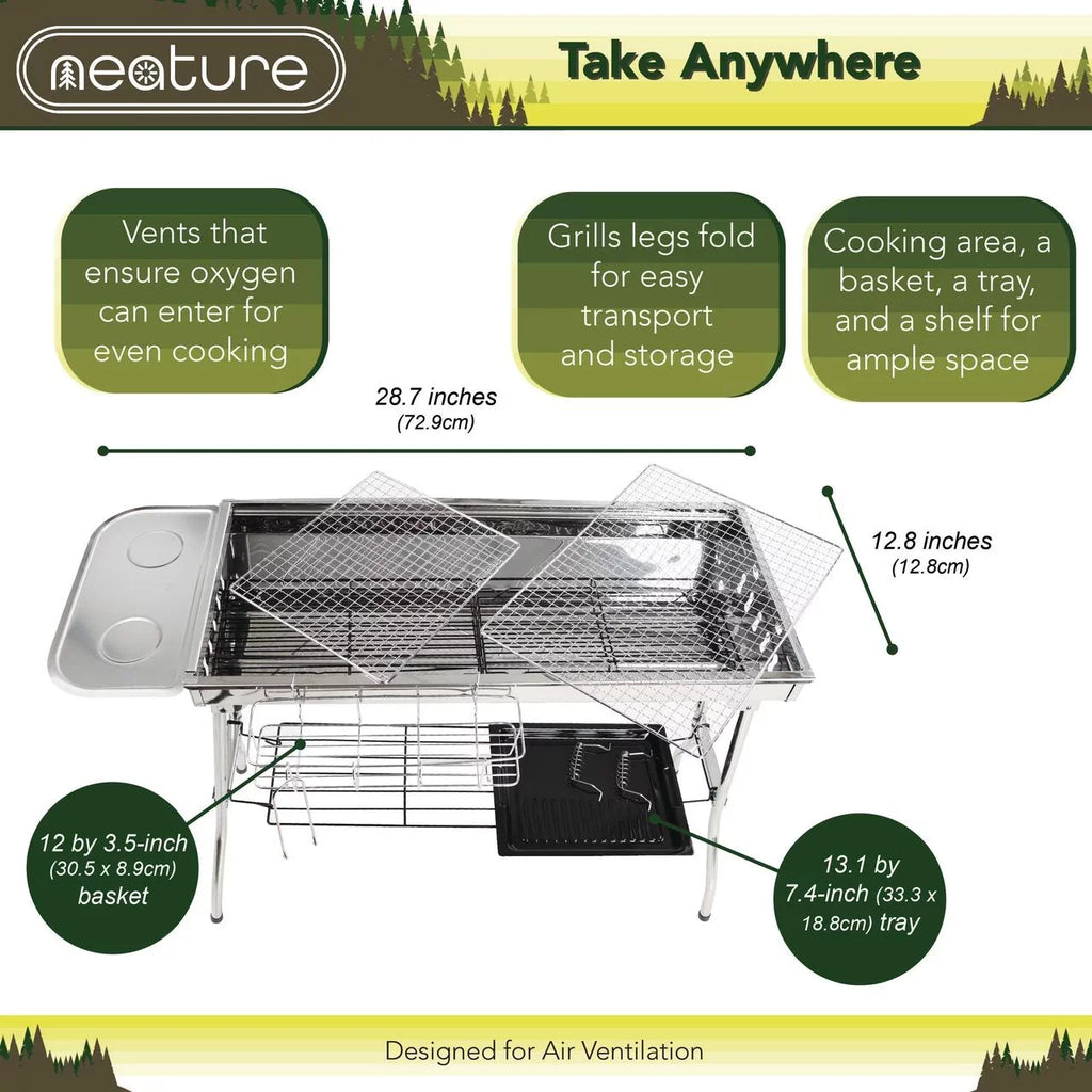 Neature Portable Charcoal Grill for Camping - 26.8in Tall Foldable  Grill