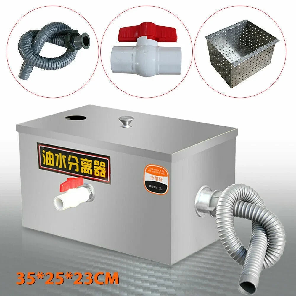 Miumaeov Stainless Steel Grease Trap Commercial Kitchen Wastewater Oil-water Interceptor Grease Trap Interceptor with Removable Fine Mesh Filter
