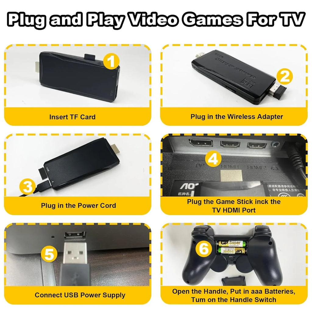 Retro Game Stick with Built-in 9 Emulators, Retro Gaming Console with 20,000+ Games,  Output and 2.4GHz Wireless Controller for  Plug and Play -  Classic Games