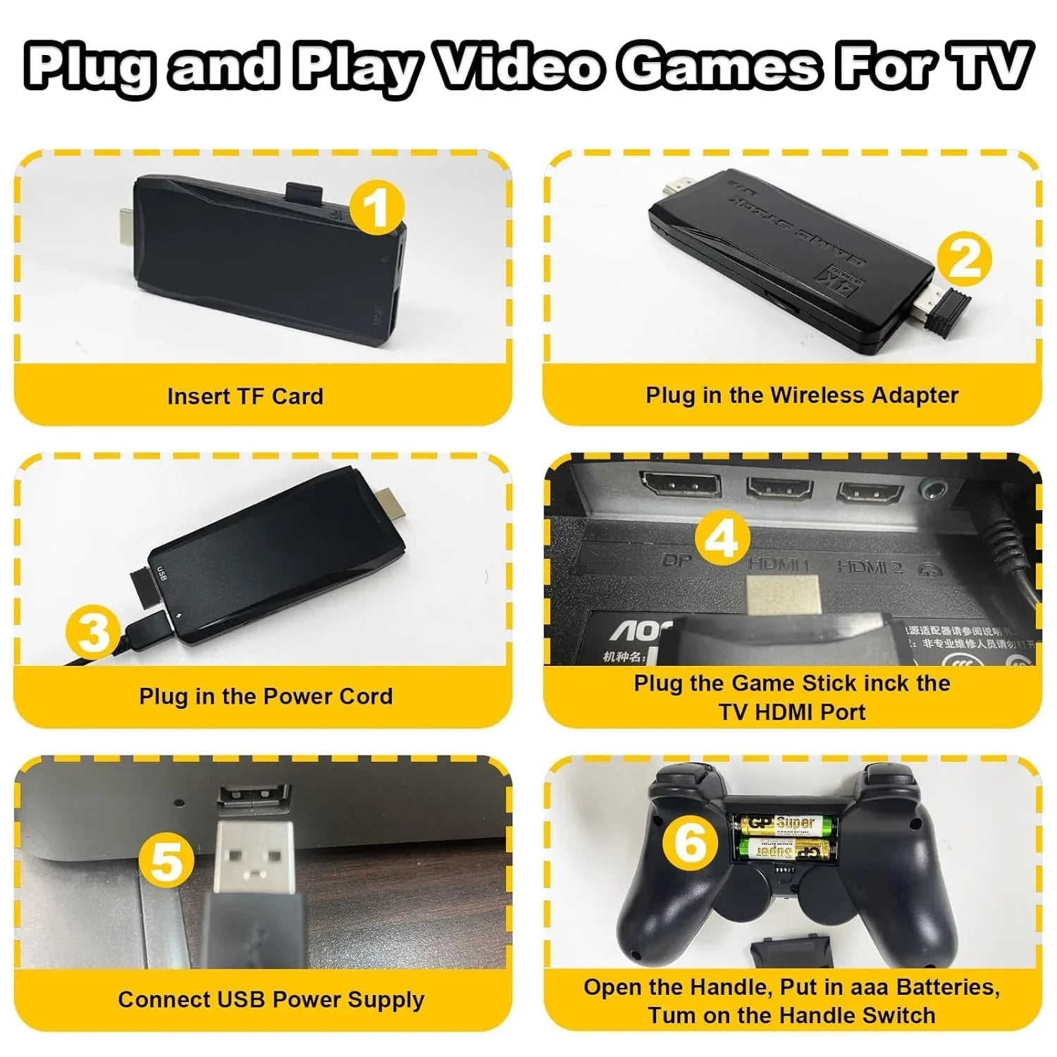Retro Game Stick with Built-in 9 Emulators, Retro Gaming Console with 20,000+ Games,  Output and 2.4GHz Wireless Controller for  Plug and Play -  Classic Games