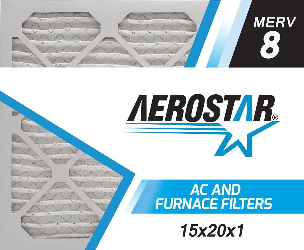 Aerostar 15x20x1   8, Pleated Air Filter, 15x20x1, Box of 6, Made in the