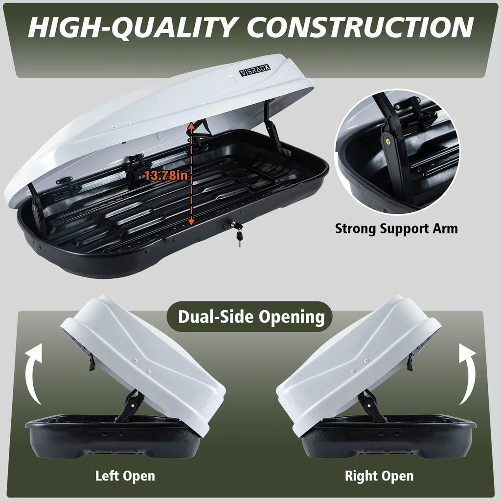 Large Rooftop Cargo Carrier Hard Shell Rooftop Cargo Box with Double Locks, 13 ft³ Waterproof Cargo Box for  Rooftop 56.3"  x 30.3"  x 13.8" , White