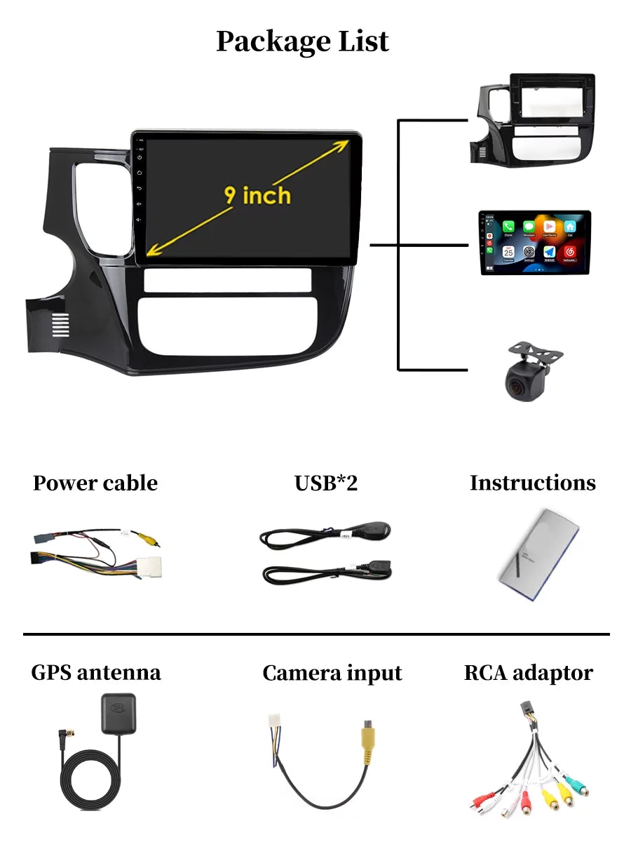 Carplay Android Auto Car Radio  For Mitsubishi Outlander 3   2012 - 2018 Android Multimedia Navigation Player