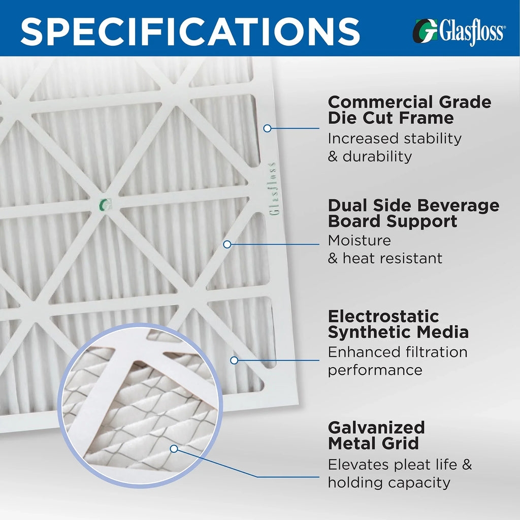 12x20x1  10 Pleated  Air Filters by Glasfloss. ( Quantity 5 ) Exact Size: 11-1/2 x 19-1/2 x 7/8