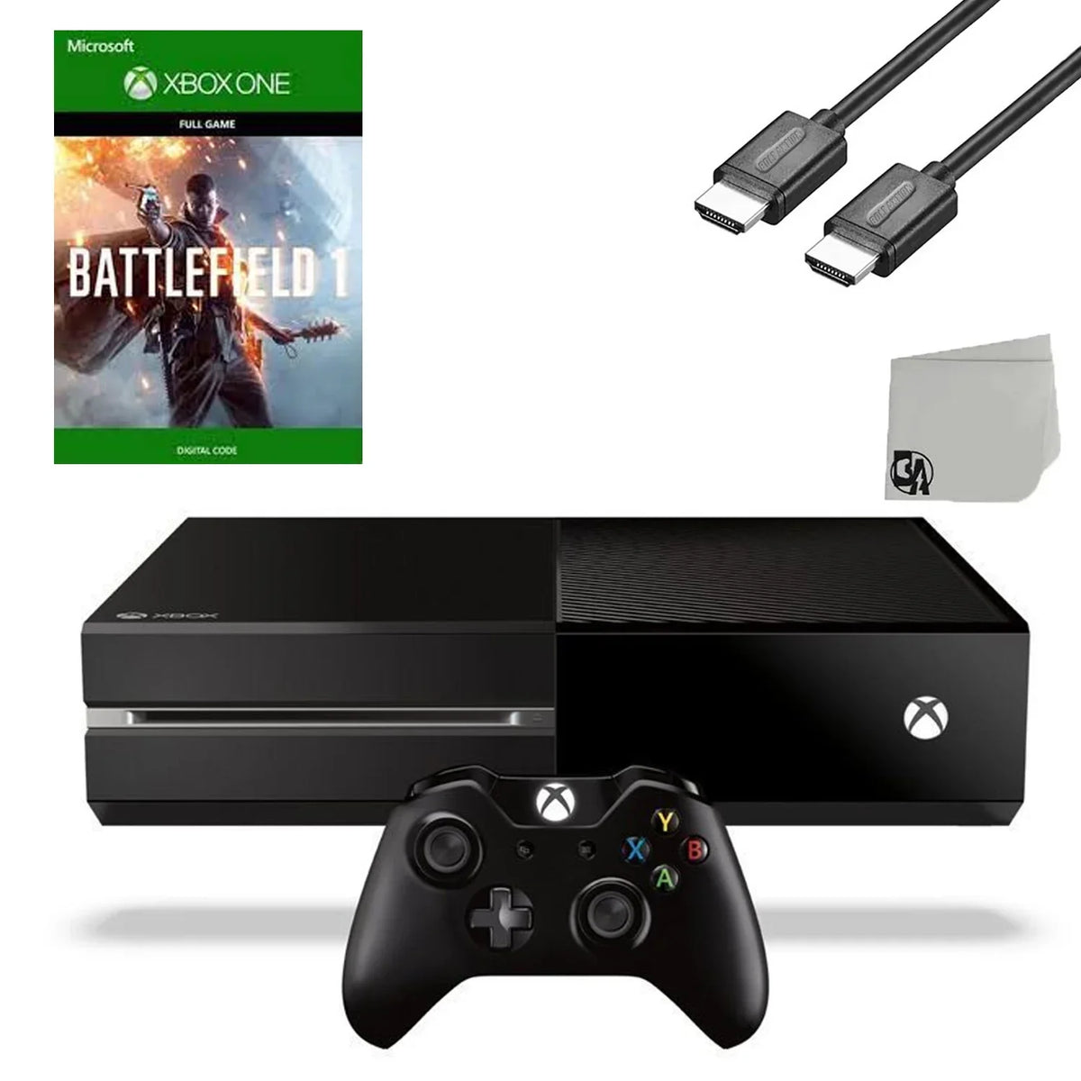 Pre-Owned Microsoft Xbox One Original 500GB Gaming Console Black  Cable With Battlefield 1 Game   Bundle (Refurbished: Like New)