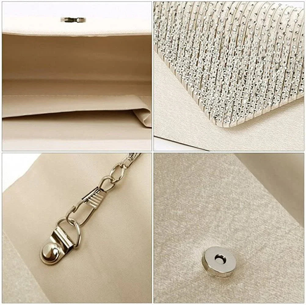 '-Story Women's Rhinestone Satin Frosted Evening Wedding Clutch Bag Handbag Purse