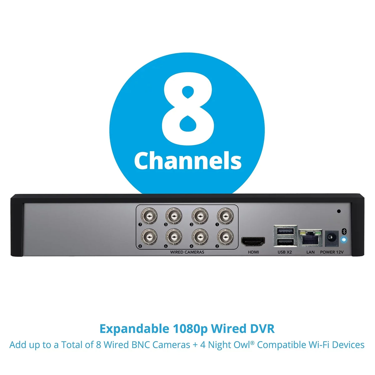 Night Owl Bluetooth 8 Channel  with 1TB Hard Drive, and 4 Wired 1080p  Spotlight Security Cameras, Outdoor,  Connector
