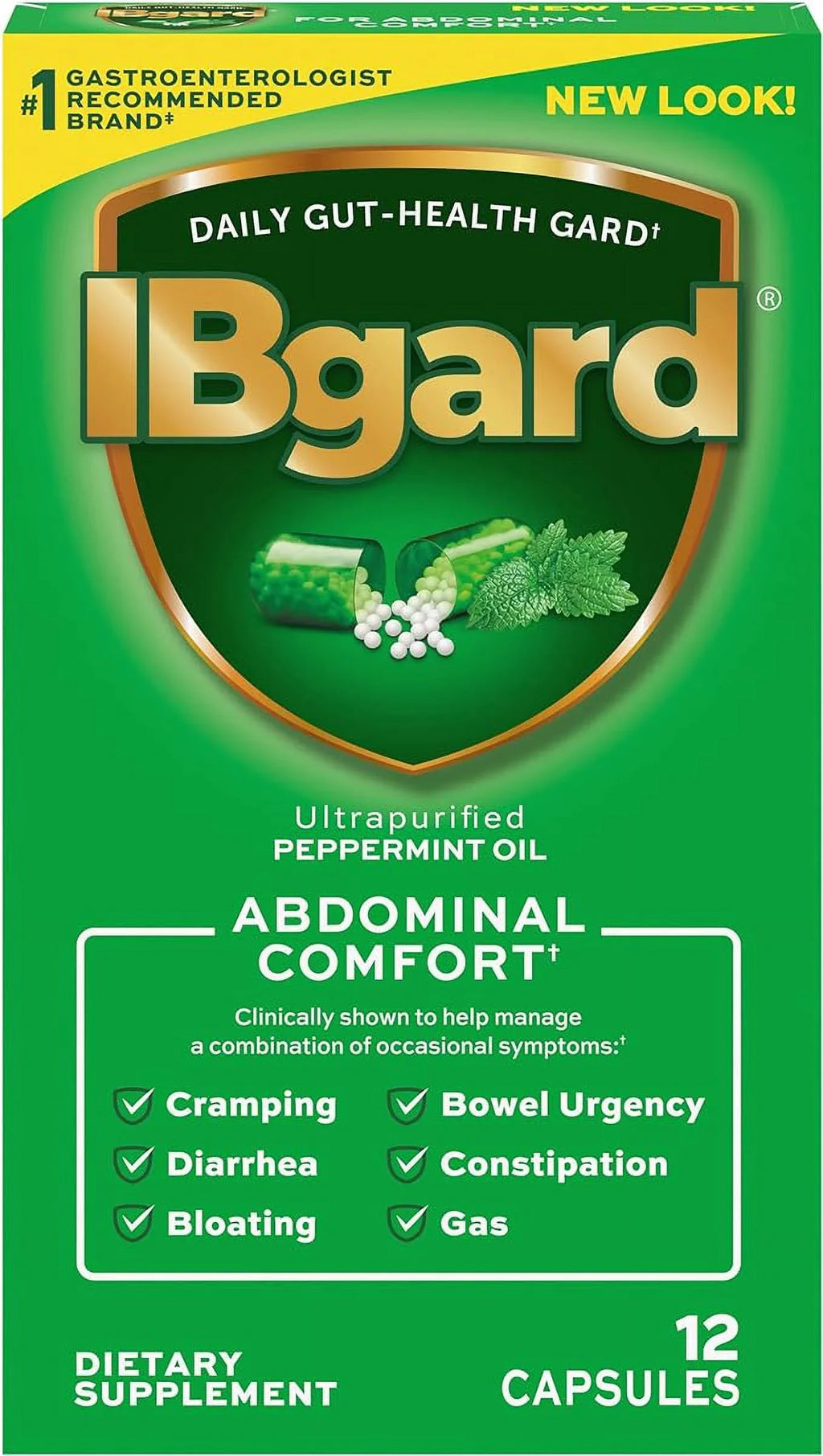 IBgard for Irritable Bowel Syndrome () Relief Bloating Gas 12 Capsules Small Box 90mg Ultra Purified Peppermint Oil Good for First Timers