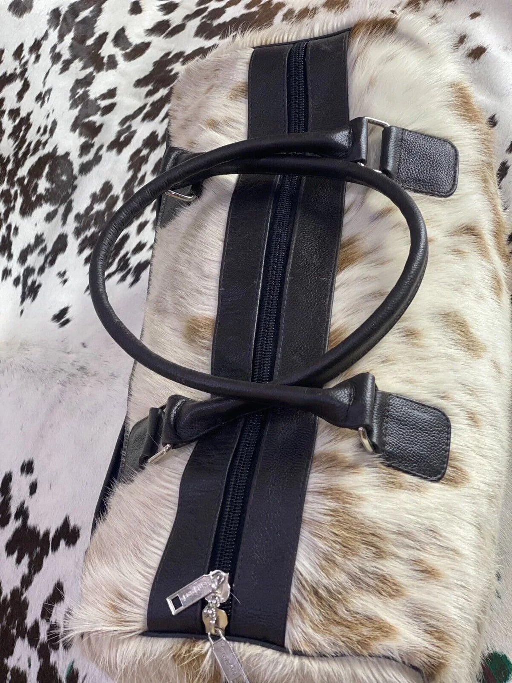 Duffle bag hair on leather bag Cow hide bag travel bag weekender Travel, Sports & Gym Luggage Bag