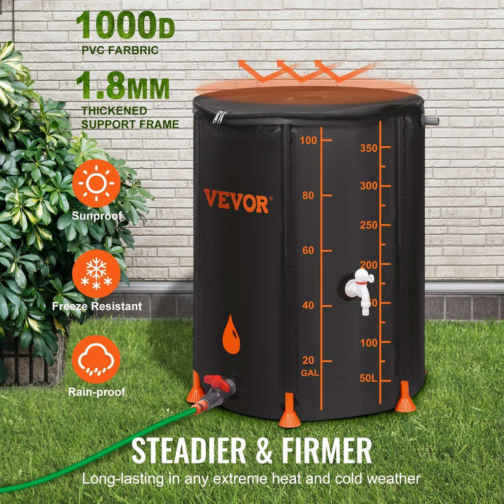 Collapsible Rain Barrel, 100 Gallon Large Capacity,  Rainwater Collection System Including Spigots and Overflow Kit, Portable Water Tank Storage Container