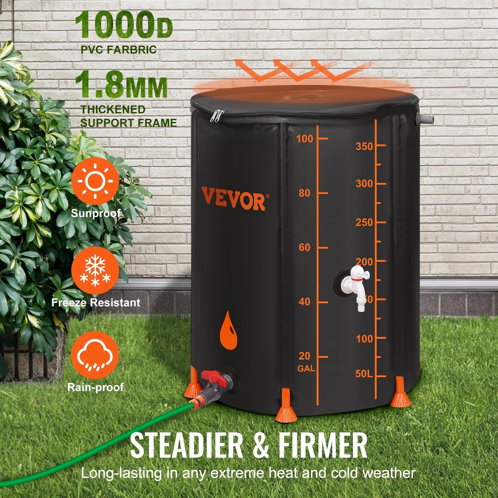 Collapsible Rain Barrel, 100 Gallon Large Capacity,  Rainwater Collection System Including Spigots and Overflow Kit, Portable Water Tank Storage Container