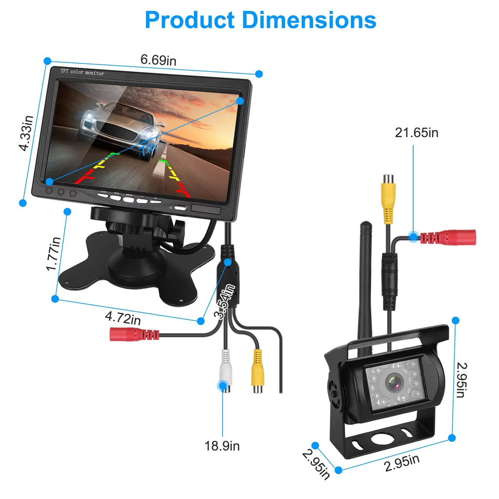 Wireless Backup Camera, Monitor Reverse Camera, Car Rearview Parking Reverse System,  Waterproof Car Parking Reverse System with 7In Screen Night Vision 2.4G Stable Signal for Car Trunk Van
