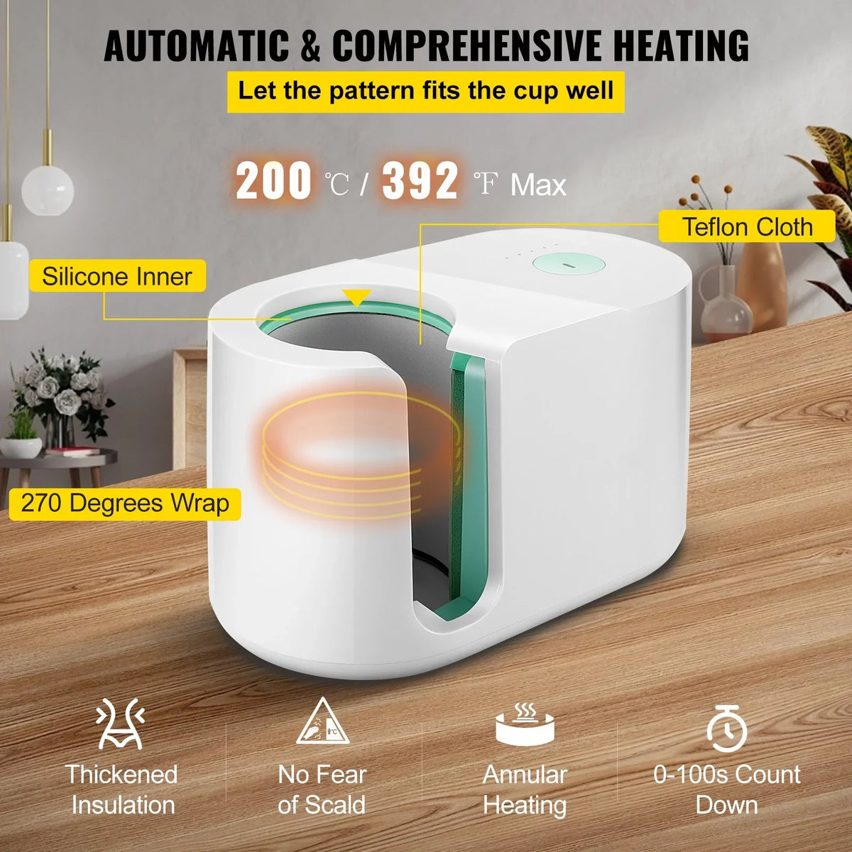 Mug Press Machine, Automatic Mug Heat Press 11-15oz, One-touch Setting, Cup Transfer Sublimation Portable Coffee Presser, Pro Easy Mug Press Machine  Printing
