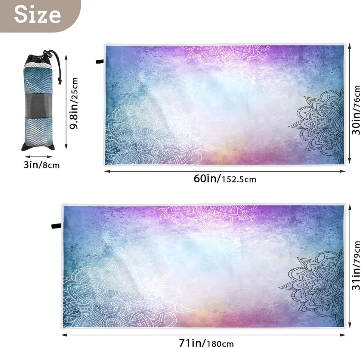 Bestwell Purple Mandala's Beach Towel - Lightweight Compact Oversized Travel Towels - Super Absorbent Quick Dry Towel for Swimming Camping Holiday（156）
