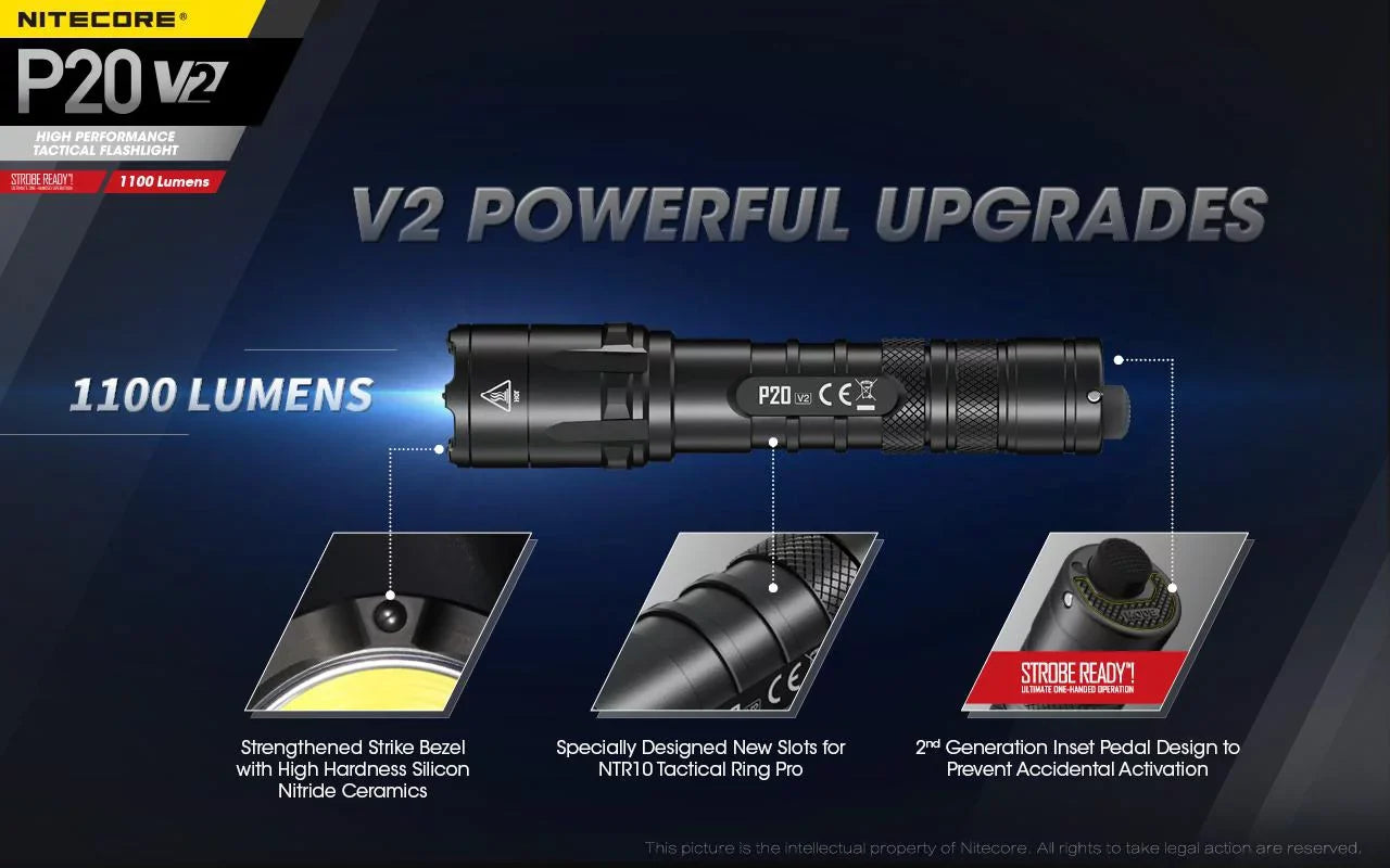 Combo: Nitecore   Tactical  Flashlight -  -  - 1100 Lumens w/ Battery +2x Free Eco-Sensa  Batteries