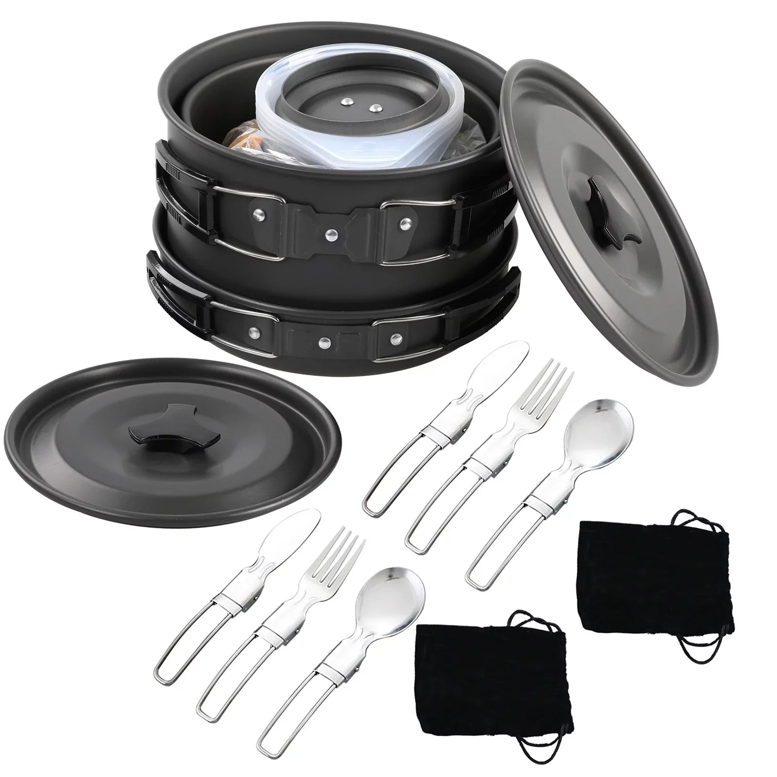 moobody Camping Cookware Mess Kit Non-Stick Pot and Pan Set with Kettle for Camping Hiking Backpacking