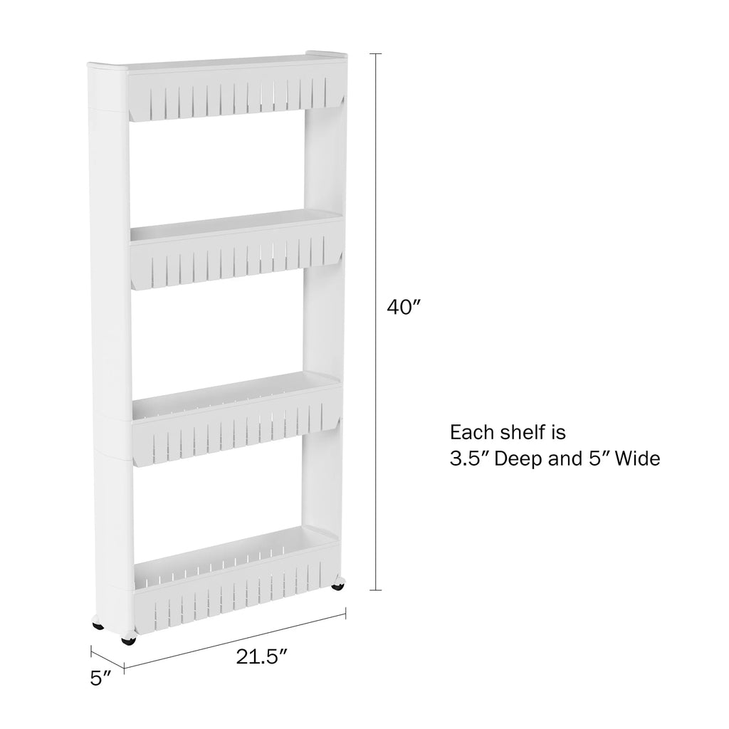 Everyday Home Mobile Plastic Shelving Unit Organizer, 4 Storage Baskets, Slim Slide Out Pantry