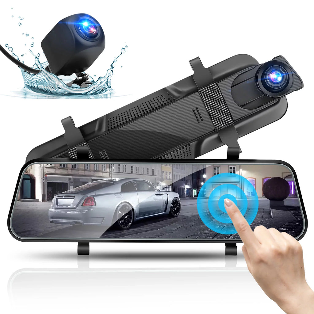 Car Rear View Mirror Camera,  1080P Dash Cam Backup Camera, Dual Driving Recorder with Night Vision, -Sensor,  Touch Screen