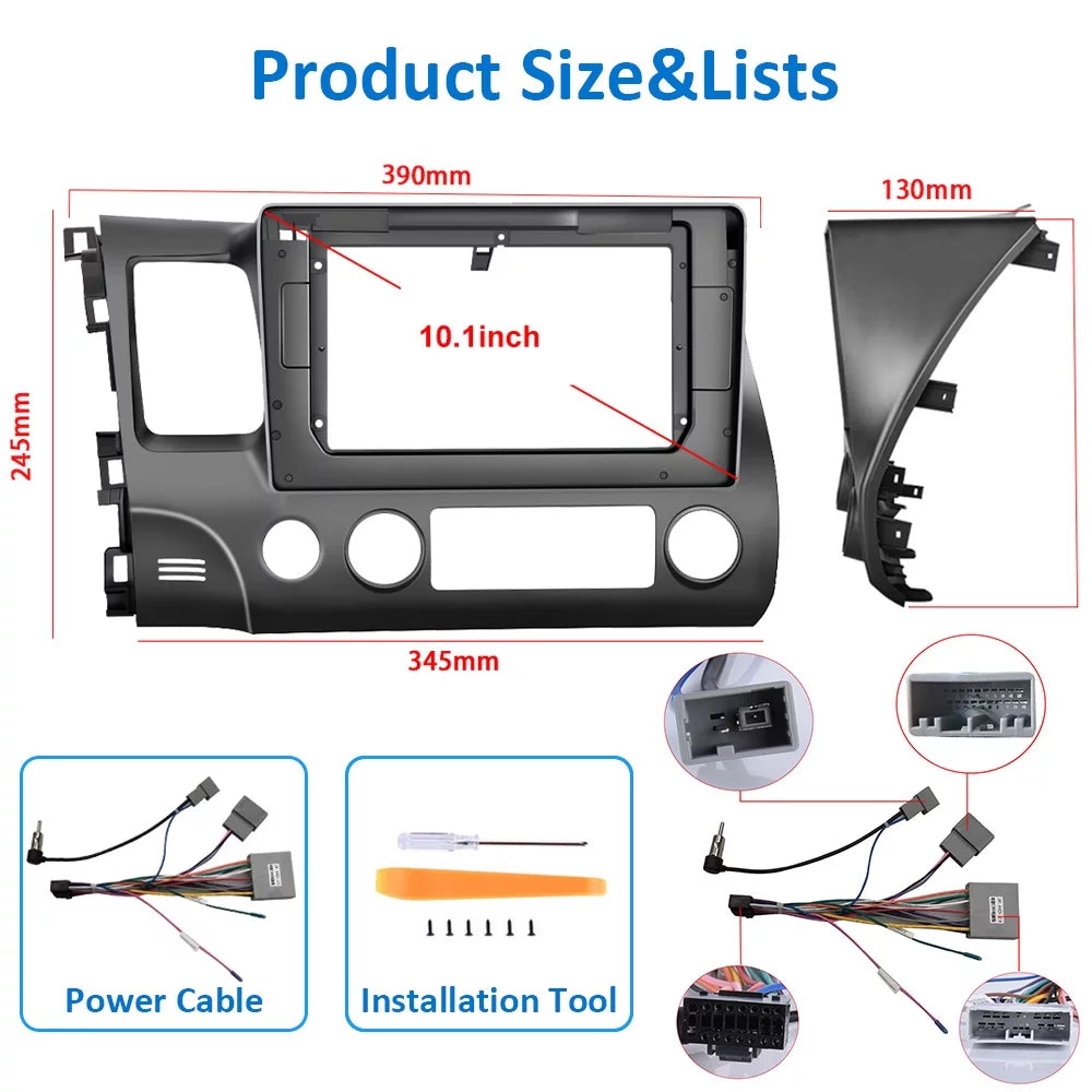 Podofo 2+64G for Honda Civic 2006-2011 Wireless Carplay Android Auto Mirror Link 10'' Touchscreen Car Stereo Radio Android 13  1080P   Hifi  Bluetooth,  Backup Camera