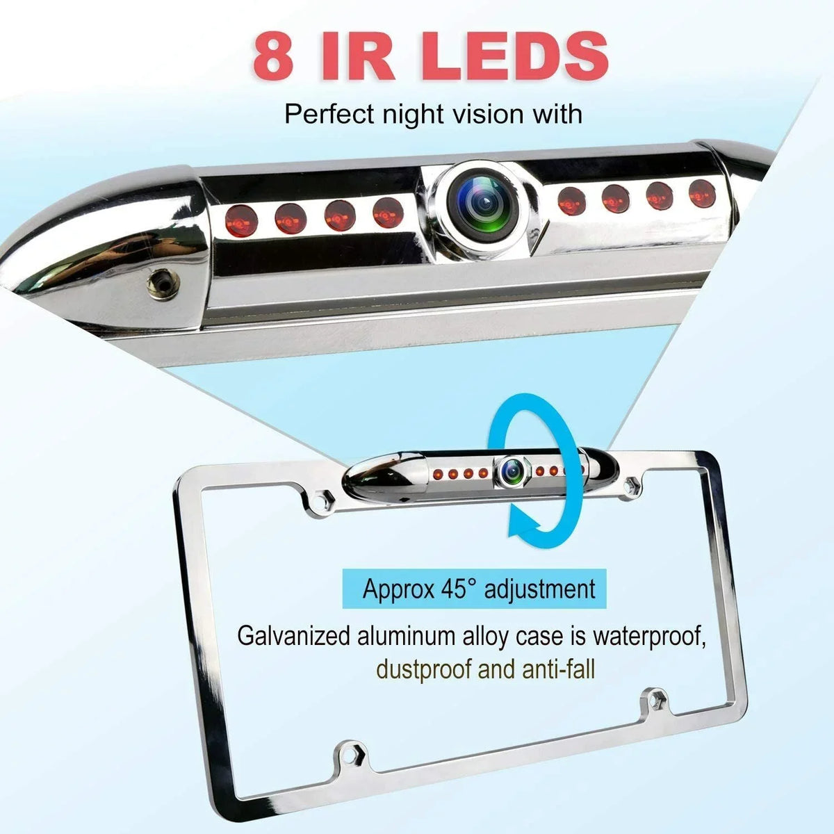Universal Slim Chrome License Plate  Camera with Wide Viewing Angle