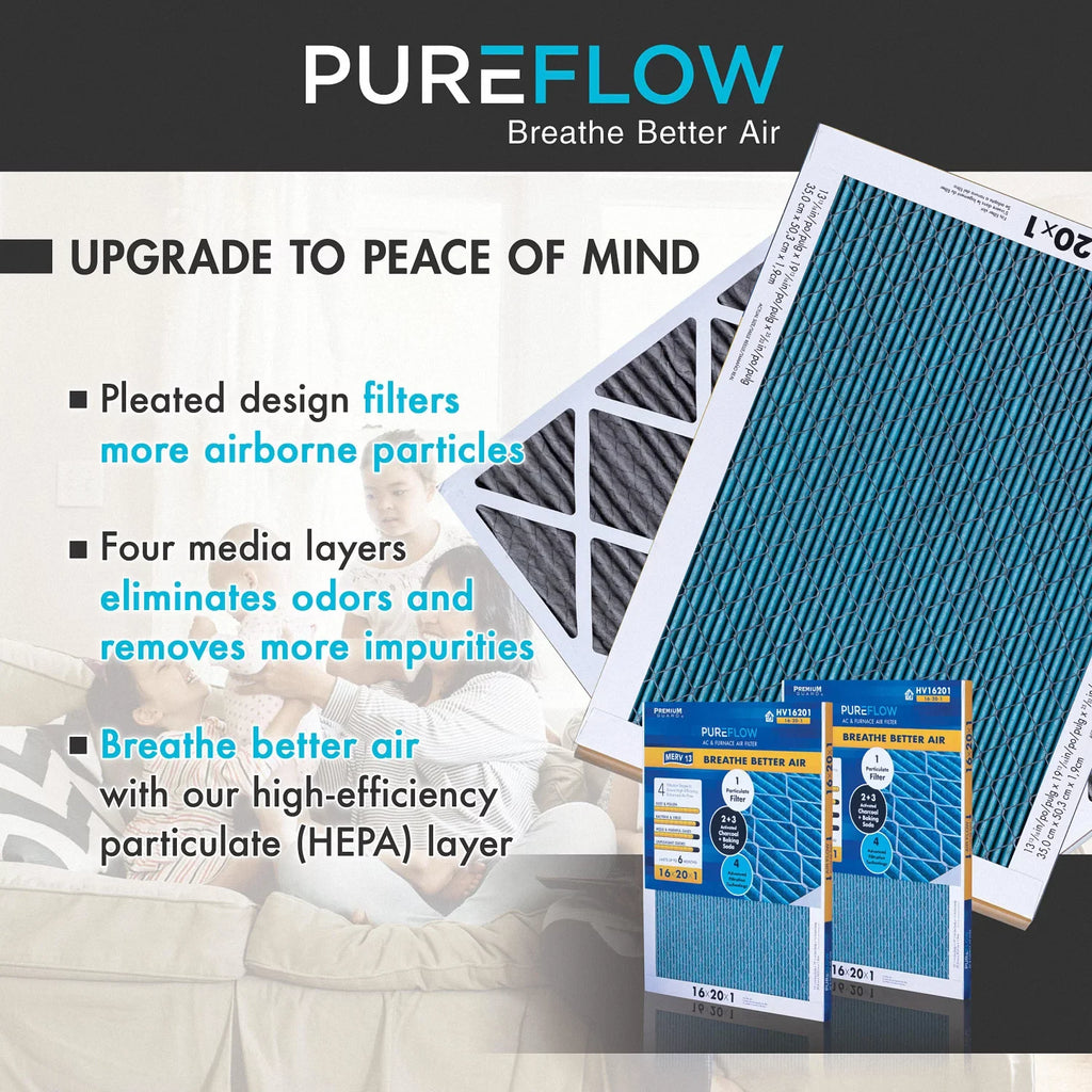 PureFlow , Home Furnace Air Filter 20x20x4, with 4 Layers of Advanced Filtration Technology, -13 Pack-of-2