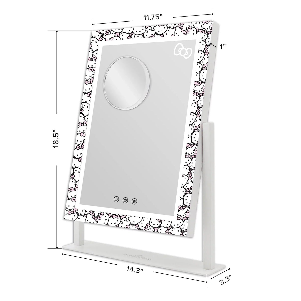Impressions Vanity Hello Kitty Cute Tri Tone  Makeup Mirror, Lighted Vanity Mirror with Lights and 3X Magnification, 360 Degree Swivel Mirror with Touch and Iron Quality Frame (White)