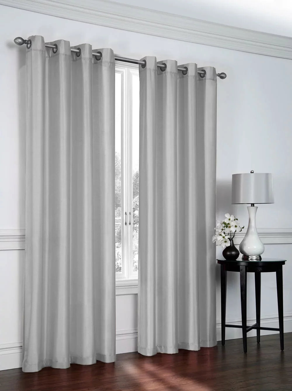 2 Pack: Regal Home Collections Ultra Luxurious Semi Sheer Shimmer Grommet Top Curtain Panels - Silver/Gray