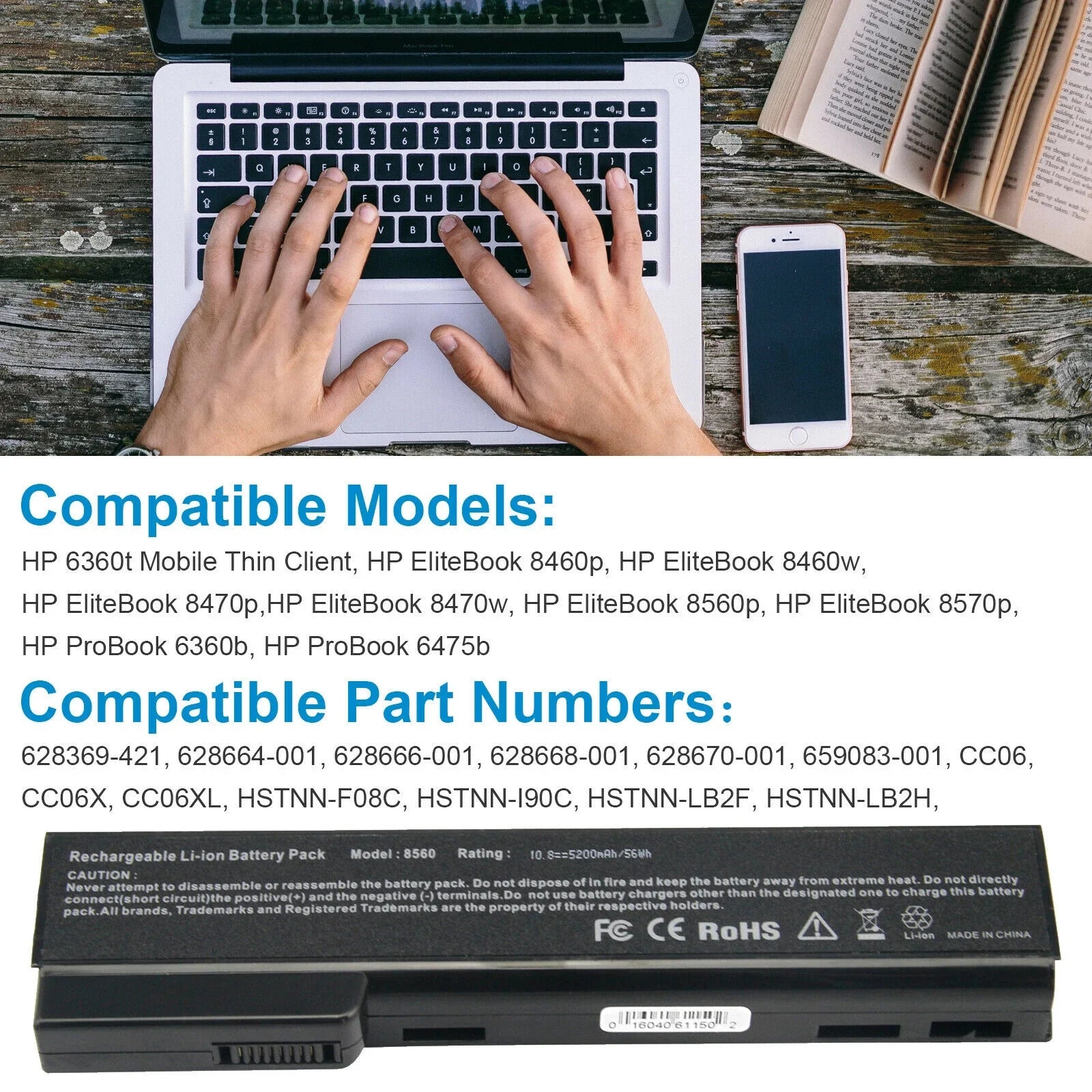 Battery For  ProBook 6360b,ProBook 6460b,ProBook 6465b,ProBook 6470b,ProBook 6475b,ProBook
