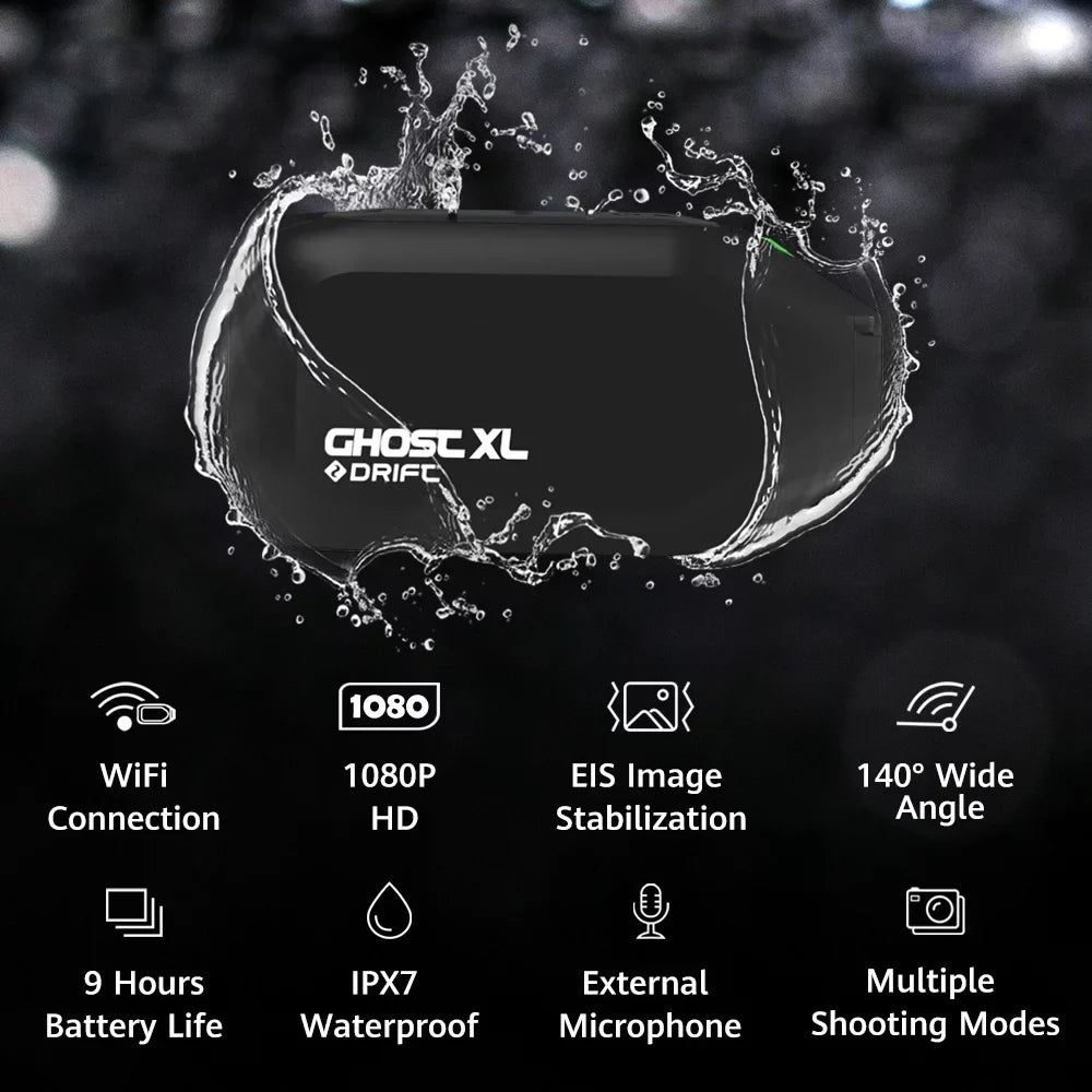 Drift Ghost  Sports Camera, 9 Hour Battery Life Waterproof Camera Support External Mic