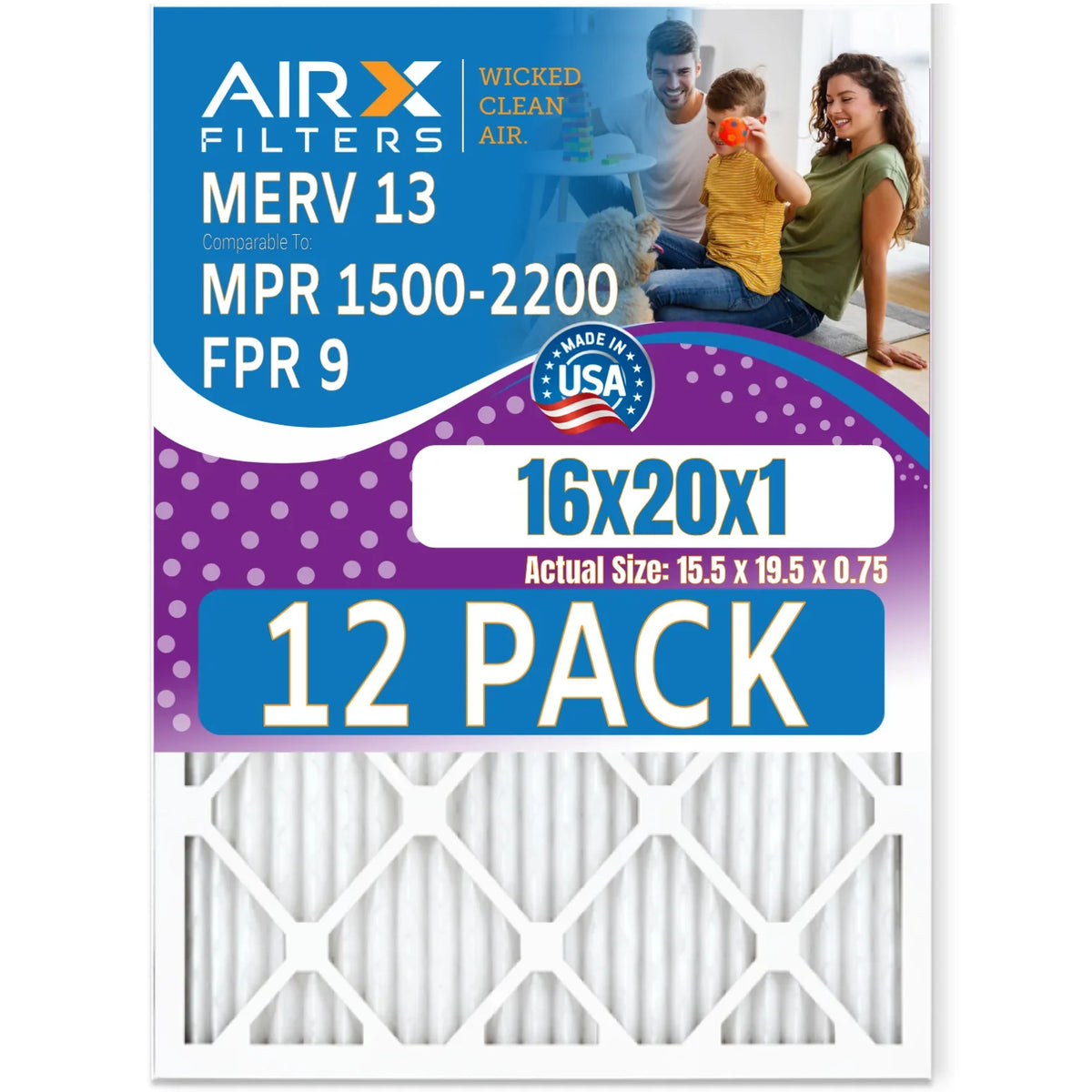 16x20x1 Air Filter  13 Rating, 12 Pack of Furnace Filters Comparable to  1500 - 2200 &  9 - Made in  by     .