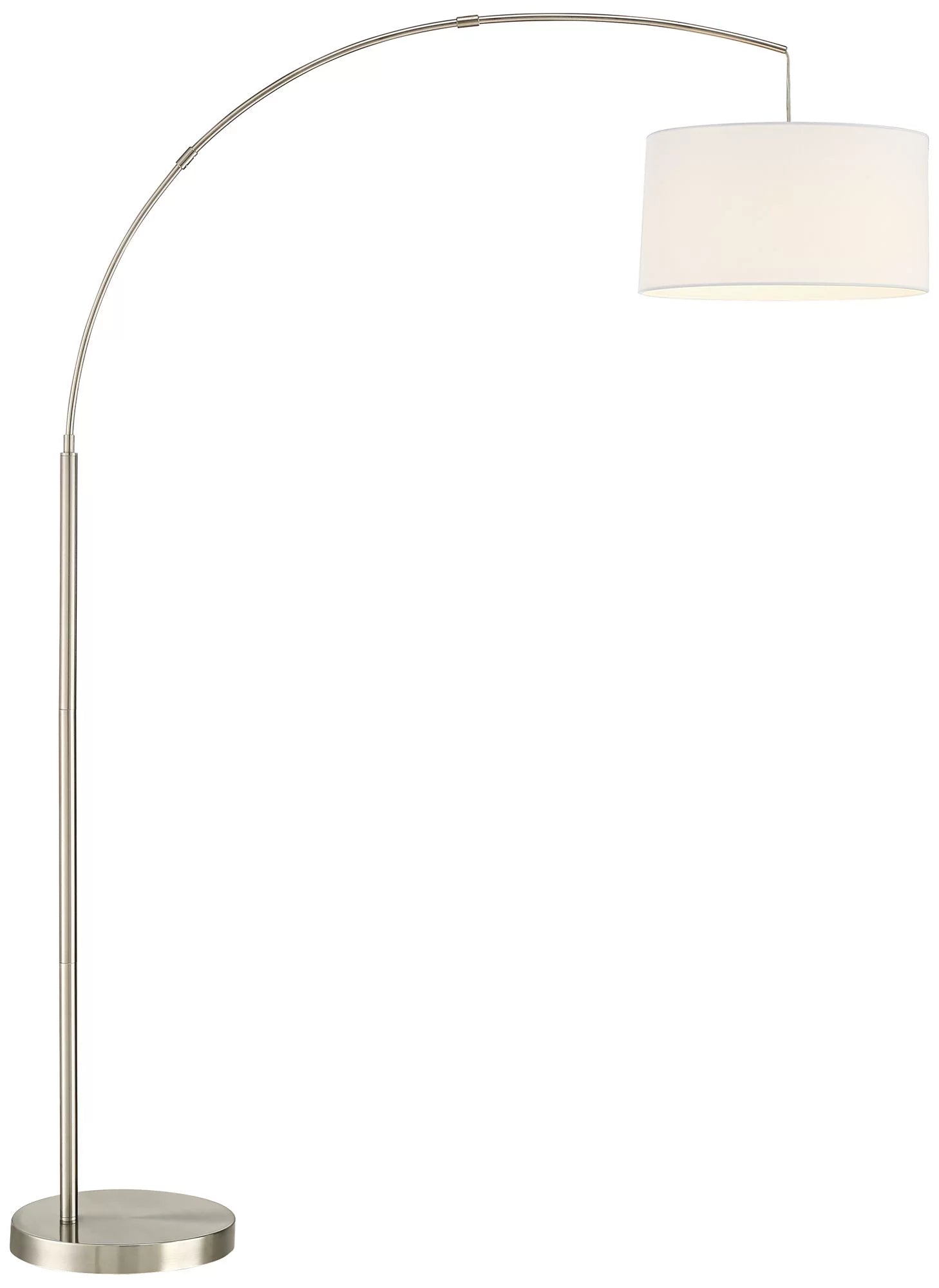 360 Lighting Modern Arc Floor Lamp with  Charging Port 72" Tall Brushed Nickel White Drum Shade for Living Room Reading House