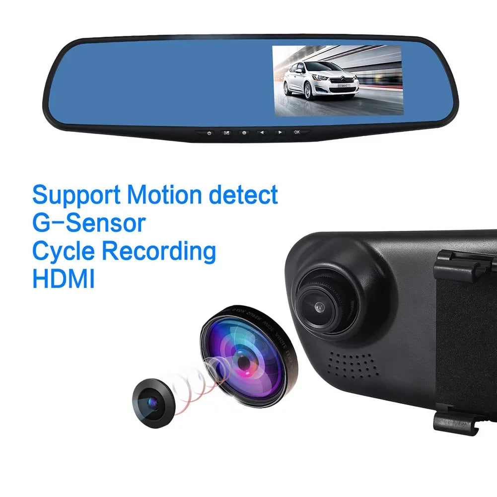 12V 1080P  4.3"  Display Ultra Wide Angle Front Rear Camera dual recording Driving recorder on Rear view Mirror