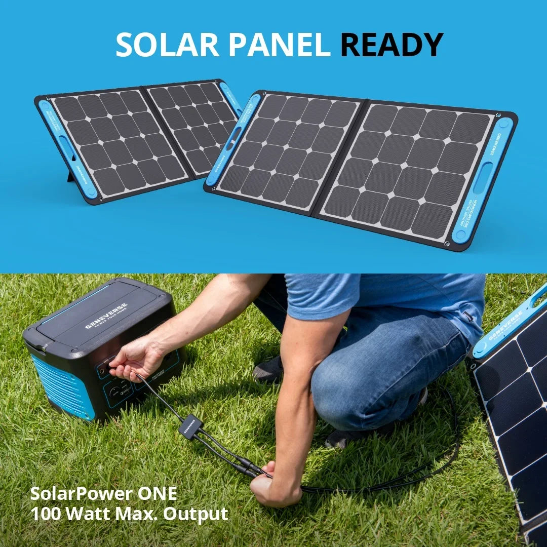 100 Watts SolarPower One Monocrystalline Portable Solar Panel with built-in - and - ports