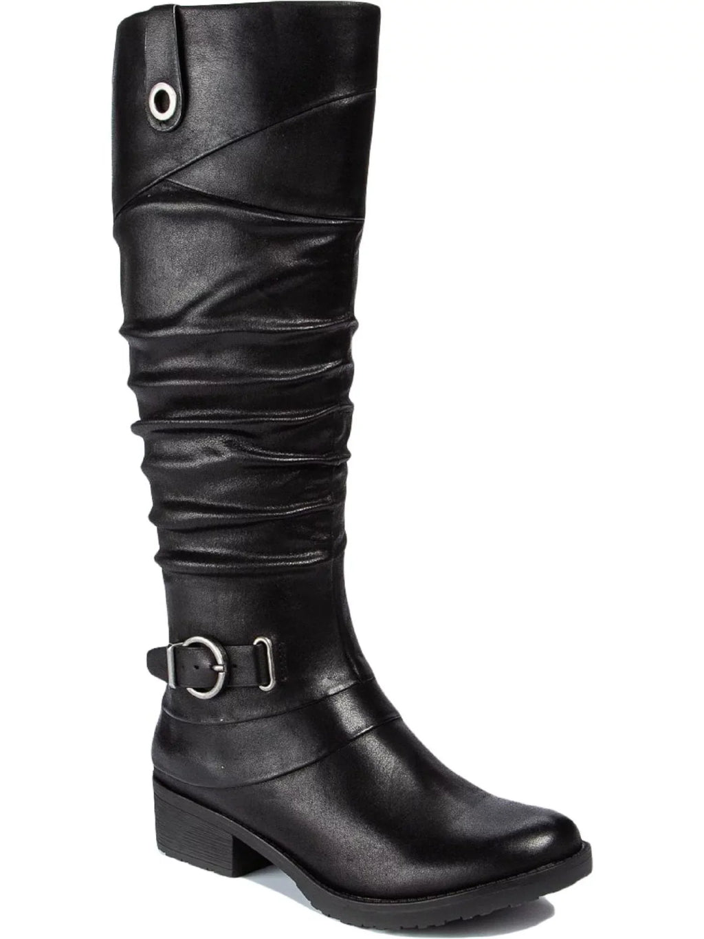 Womens Black Stretch Gore Side Pull Tab Buckle Accent Cushioned Onika Round Toe Block Heel Zip-Up Boots Shoes 11