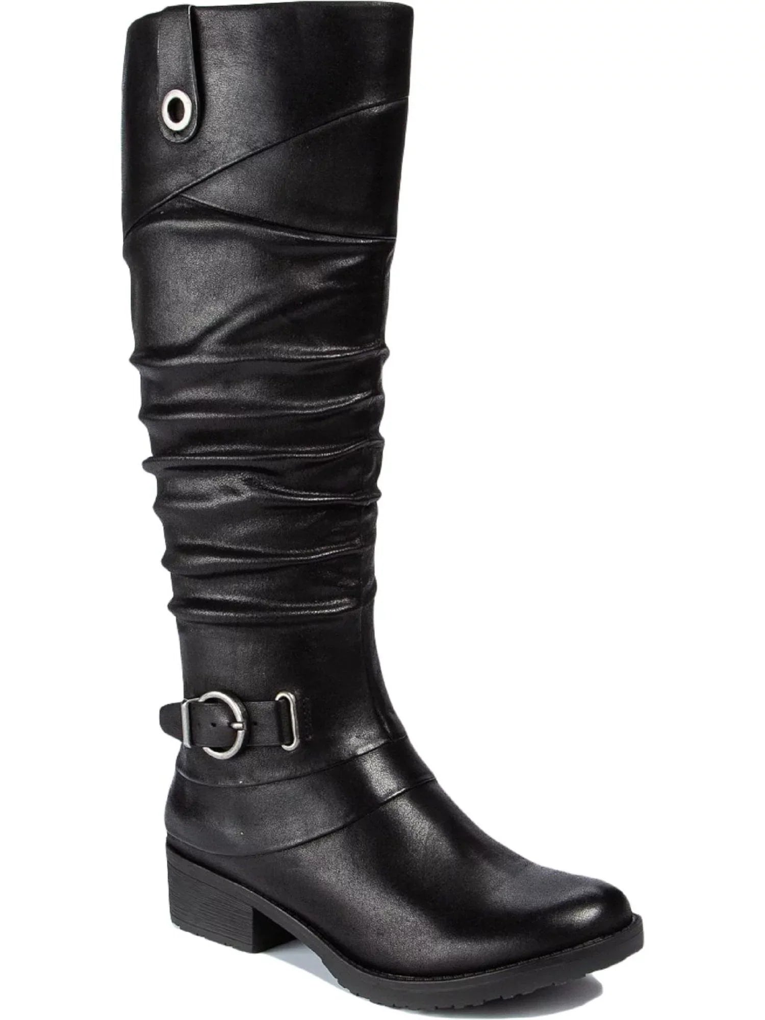 Womens Black Stretch Gore Side Pull Tab Buckle Accent Cushioned Onika Round Toe Block Heel Zip-Up Boots Shoes 11