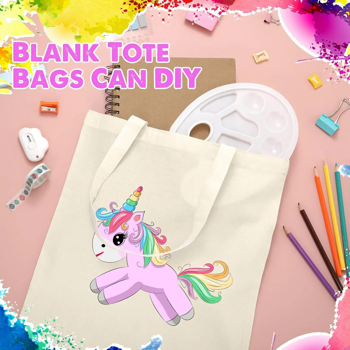 24 Pieces Canvas Tote Bags, Blank Plain Canvas Bag Lightweight Reusable Grocery Shopping Cloth Bags with Handles for  Crafting and Decorating, 13 Inch  x 15 Inch