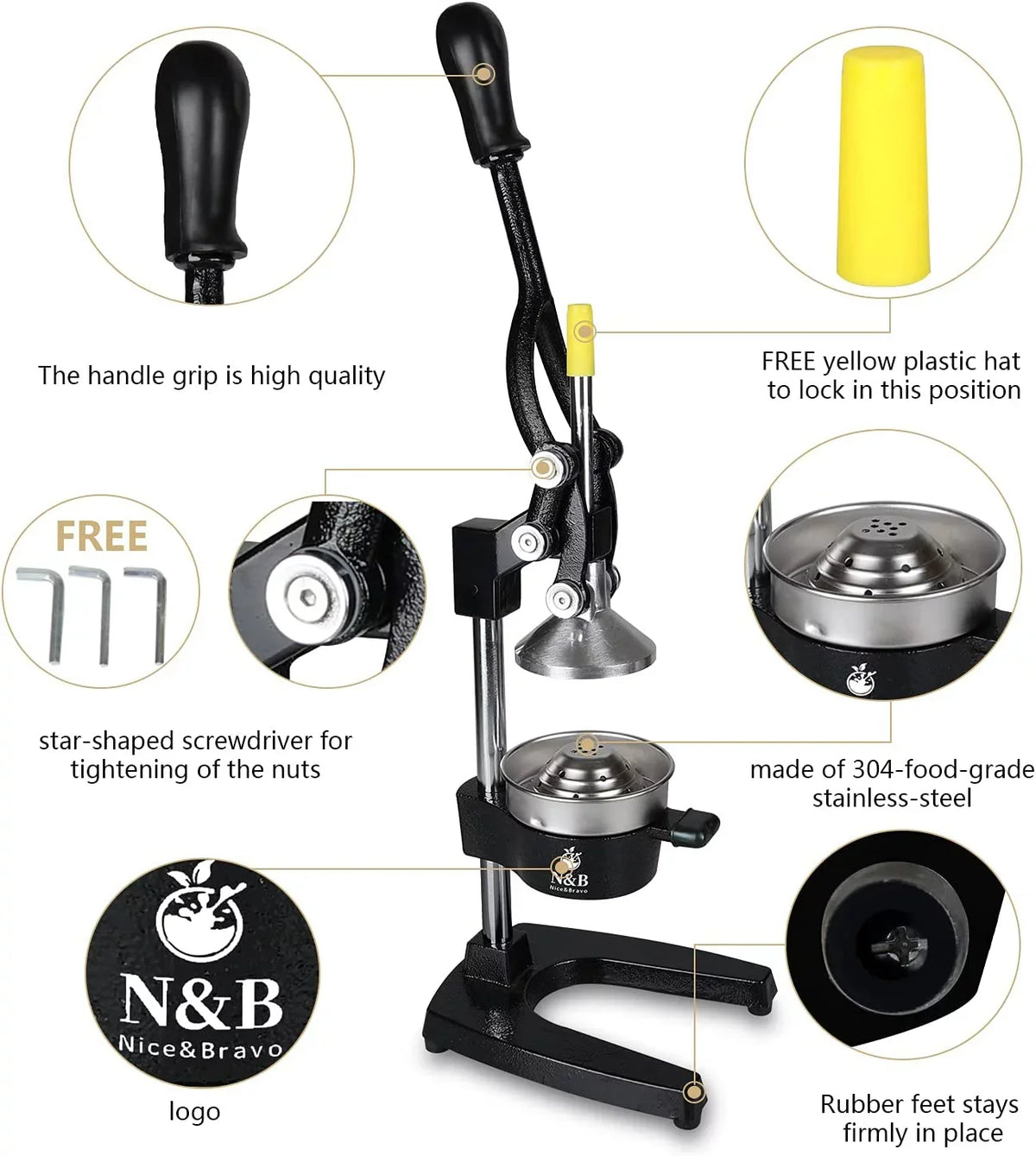 Professional Commercial Grade Hand Juicer, Manual Citrus Press Orange Squeezer, Grey