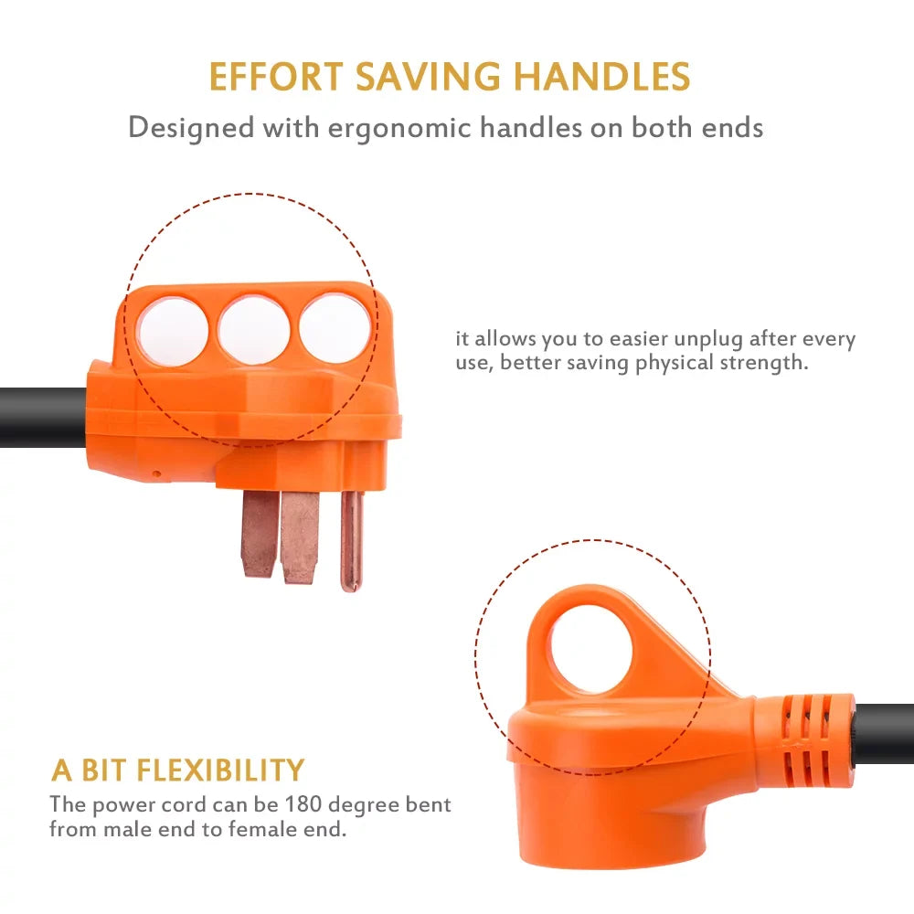 18 Inch 50A Male to 30A Female Heavy Duty Dogbone Electrical Adapter with Handle, 125V 3750W
