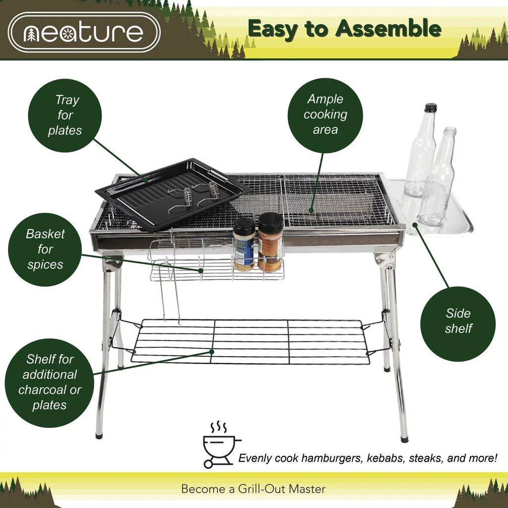 Neature Portable Charcoal Grill for Camping - 26.8in Tall Foldable  Grill