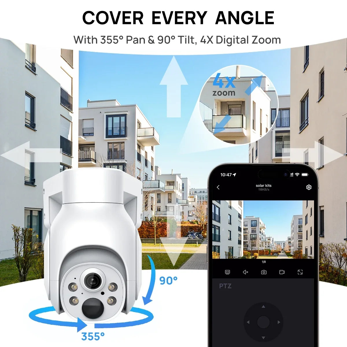 4MP Battery WiFi   Camera Wireless 2K with Solar Panel Smart Hybrid Light Outdoor
