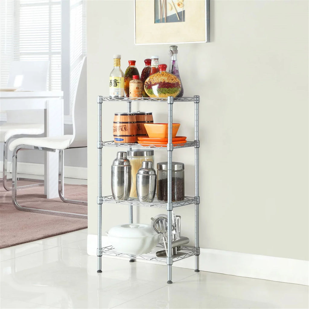 4-Tier Wire Shelving Unit Metal Storage Rack Adjustable Organizer Perfect for Pantry Laundry Bathroom Kitchen Closet Organization (Silver, 13.77L x 9.84 Wx 31.5H)
