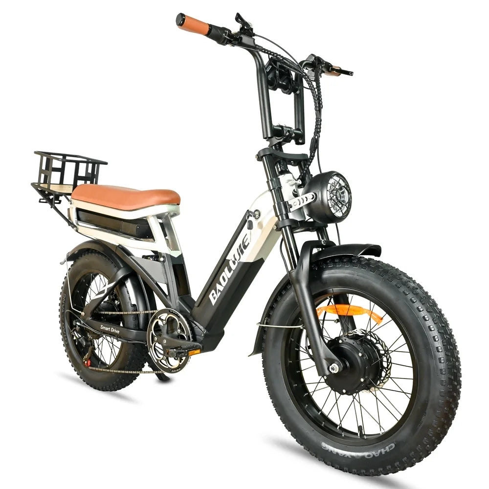 2000W Dual Motors Ebike 48V30AH(15AH+15AH Dual Battery) 35MPH Electic Bicycle 20''*4.0 Fat Tire  7 Speed Hydraulic Disc Brake 100 Miles Max Range Electric Bike Lockable Suspension black  Rear Shelf