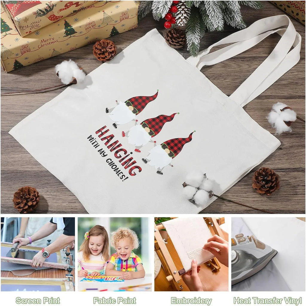 120 Pieces Cotton Tote Bag Bulk 13 x 15 Inch Blank Shopping Cloth Bags Reusable with Long Handle for Women Men  (White)