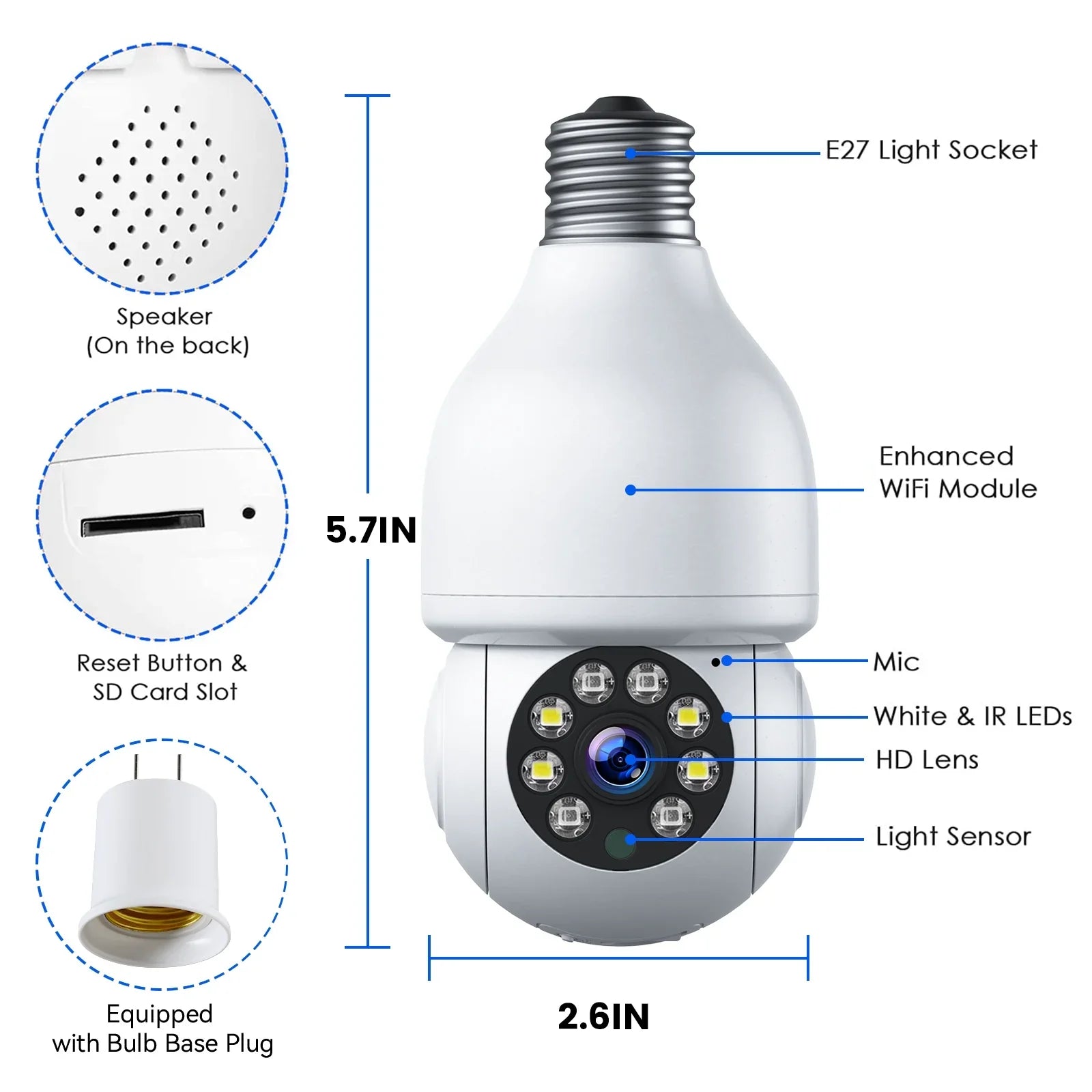 Dome Light Bulb Camera 2.4G WiFi 1080P Security Camera Wireless Outdoor, Color Night Vision 2-Way Audio 360°  Camera with Remote Access Motion Detection (4PCS)