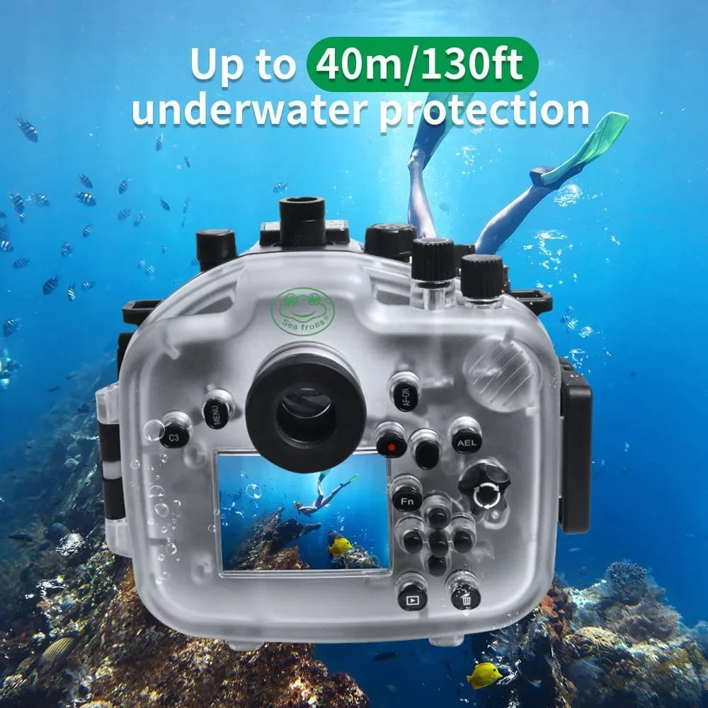 Seafrogs [40M/130FT] Underwater Housing Waterproof Case w/ 6 Inch Dome Port Kit for Sony    -7R  Compatible with Sony  16-35mm /4 28-70mm .5-5.6, 12-24mm   Lens-Black