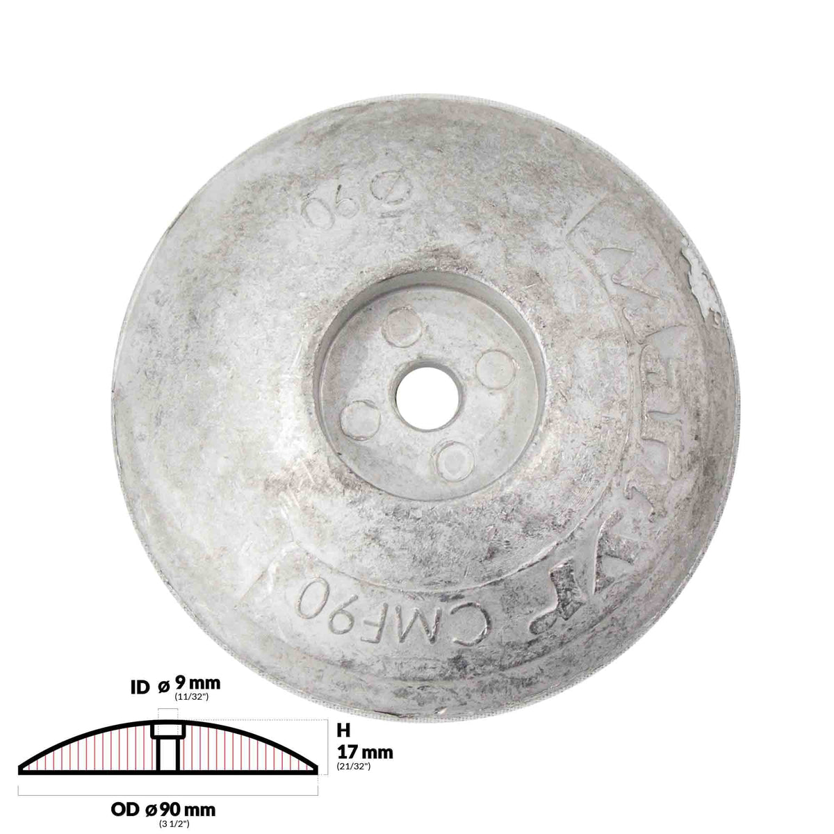 Five Oceans Zinc Alloy Rudder/Trim Tab Disc Anode, 3-1/2 inches (90mm)(Pair) -
