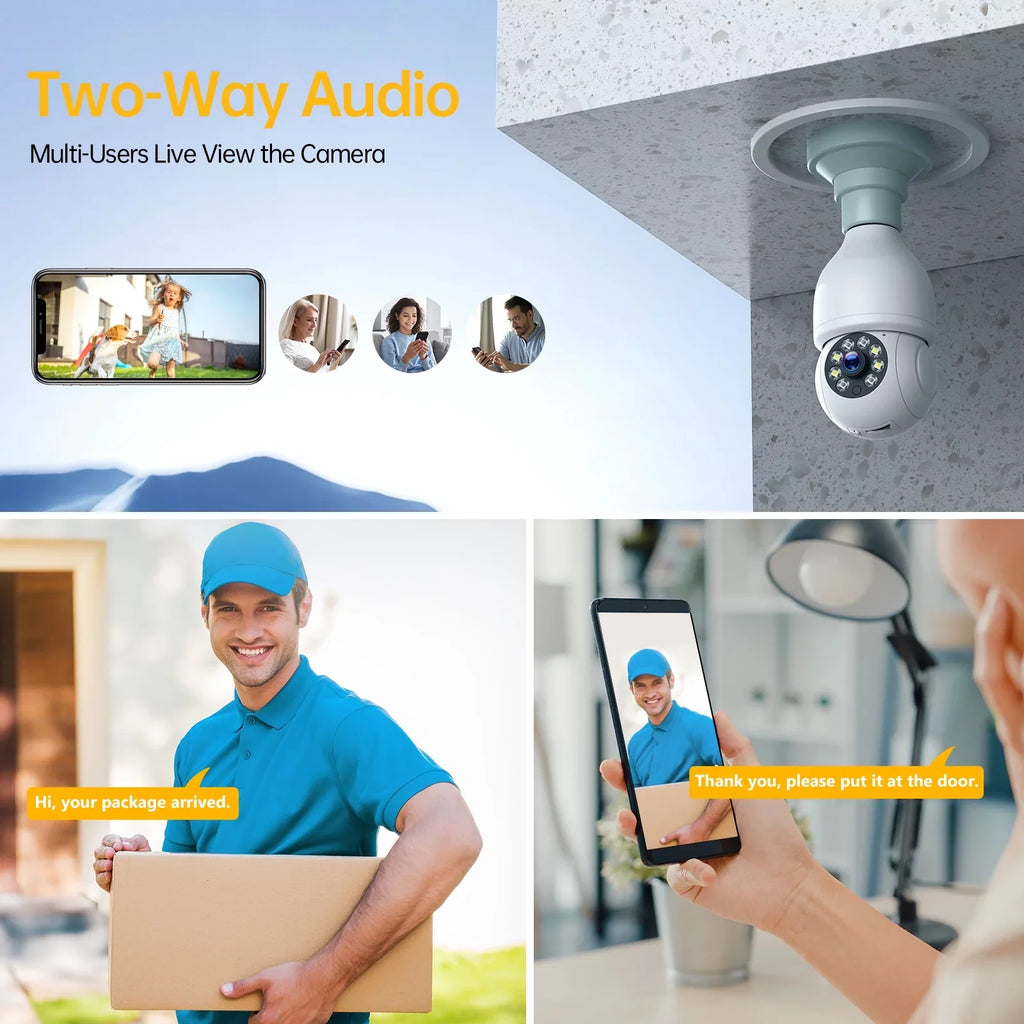 Dome Light Bulb Camera 2.4G WiFi 1080P Security Camera Wireless Outdoor, Color Night Vision 2-Way Audio 360°  Camera with Remote Access Motion Detection (4PCS)