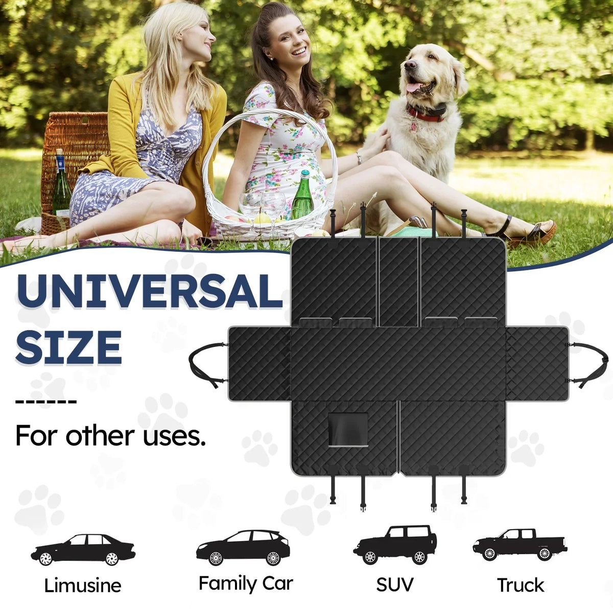 Dog Car Seat Cover for Back Seat, Waterproof Pet Seat Cover 600D Scratch-Proof  Dog Seat Cover for Truck, Vehicle , Tesla, Machine Washable,Color Black