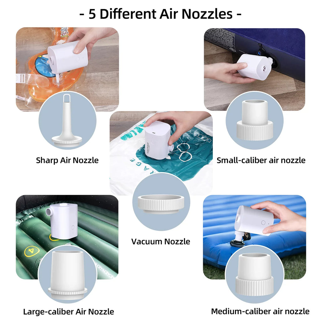 Electric Air Pump with 5 Nozzles  Quick Air Pump with 2500mAh Battery for Inflator Deflator Pumps Inflatables Air Mattress Air Bed Pool Toy Swimming Ring